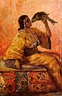 Famous Holding Paintings - A Moroccan Beauty Holding A Parrot